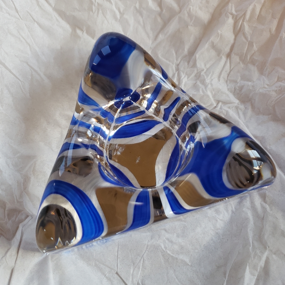 Blue hand painted glass candle holder Kosta Bodda